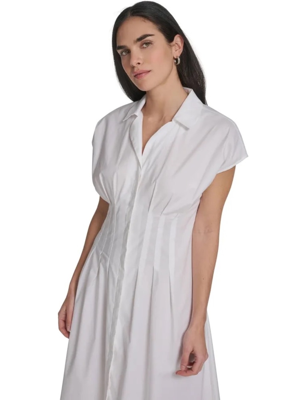 Calvin Klein White Cap-Sleeve Midi Shirt Dress
